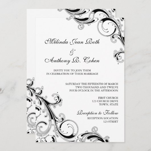 Invitation Flèche en fibre noire avec Mariage blanc 5x7 (Devant / Derrière)