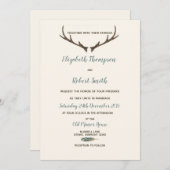 Invitation Flèche et Antler Rustic Chic Mariage Cream & Blue (Devant / Derrière)
