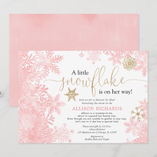Invitation Flèche-neige en or rose par baby shower postal (Devant / Derrière)