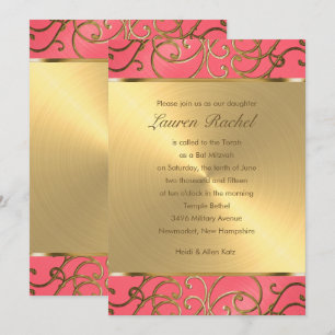 Invitation Flèches bat mitzvah en fibre rose et or