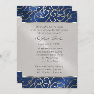 Invitation Flèches bleu et argent de la Quinceanera Navy
