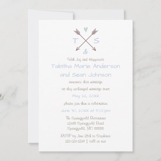 Invitation Flèches Cœur Bleu - Annonce de Mariage (Devant)