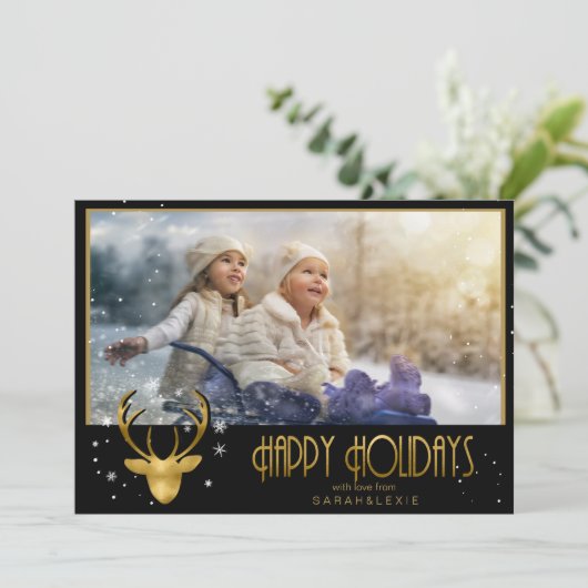 Invitation Flèches de cerfs Antlers Photo de Noël V2 Gold ID8 (Debout devant)