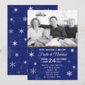 Invitation Flèches de neige Bleu espagnol Photo fête de Noël (Devant / Derrière)