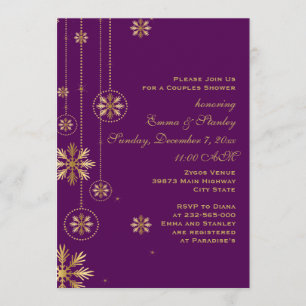 Invitation Flèches de neige dorées violet mariage couple douc