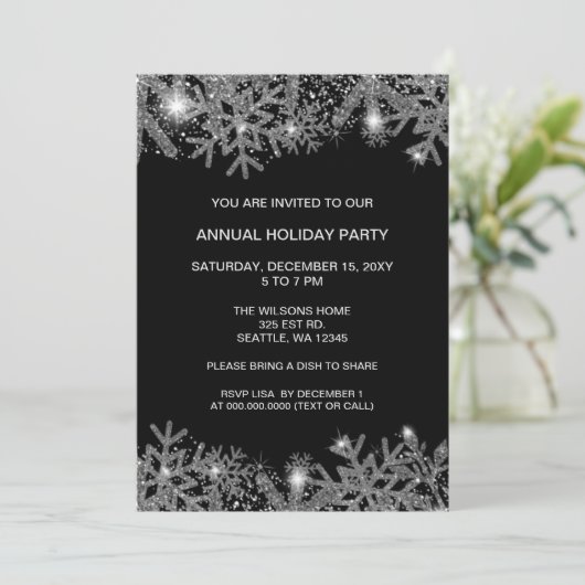 Invitation Flèches de neige en argent noir Fête moderne (Debout devant)