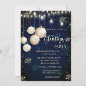 Invitation Flèches de neige en or, Boules, Lumières Bleu Noël (Devant)