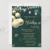 Invitation Flèches de neige en or, Boules, Lumières Vert Noël (Devant)