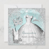 Invitation Flèches de neige Masquerade Quinceanera Mint Blue (Devant)