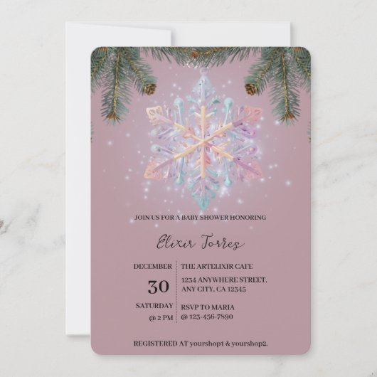 Invitation Flèches de neige violette d'hiver moderne Baby sho (Devant)