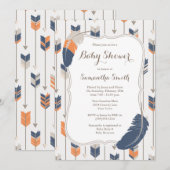 Invitation Flèches en plumes tribales Baby shower Marine Oran (Devant / Derrière)