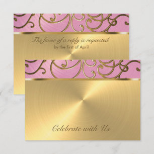 Invitation Flèches Quinceanera Lilac Pink et Gold Filigree