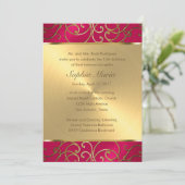 Invitation Flèches Quinceanera Magenta Rose et Filigree Or (Debout devant)