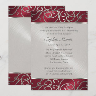 Invitation Flèches quinceanera rouge et argent en fibre