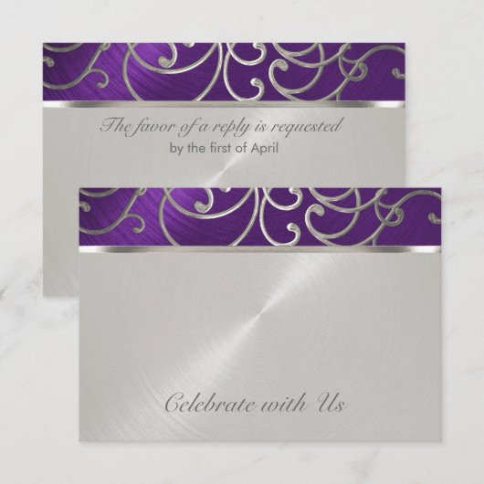 Invitation Flèches quinceanera violet et argent en fibre (Devant / Derrière)