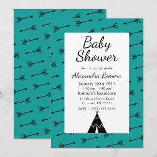Invitation Flèches tribales noires et Baby shower TeePee