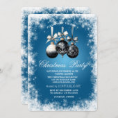 Invitation Fléchettes de neige, Boules, Fête de Noël Bleue (Devant / Derrière)