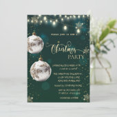 Invitation Fléchettes de neige en or, Boules blanches, Lumièr (Debout devant)