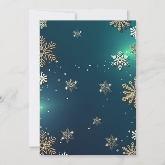 Invitation Fléchettes de neige en or, Boules de Noël, Green C (Dos)