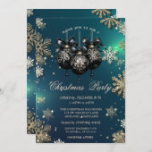 Invitation Fléchettes de neige en or, Boules de Noël, Green C (Devant / Derrière)