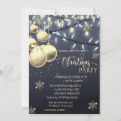 Invitation Fléchettes de neige en or, Boules, Fête de Noël Bl (Devant)