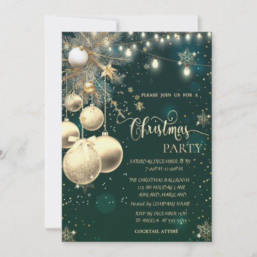 Invitation Fléchettes de neige en or, Boules, Feux d'éclat No (Devant)