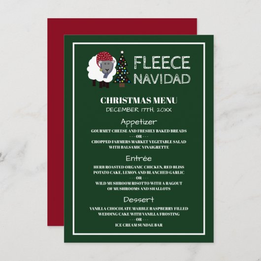 Invitation Fleece Navidad, Menu de Noël de style espagnol (Devant / Derrière)