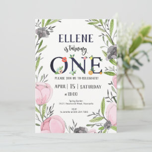 Invitation Fleur 1er anniversaire Invitation, Fille 1er anniv