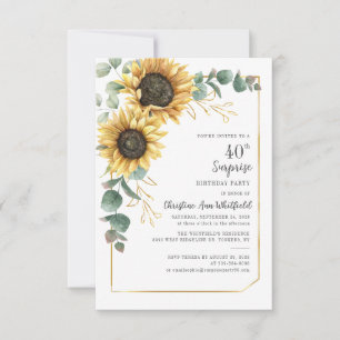 Invitation Fleur 40e Anniversaire Tournesol Eucalyptus