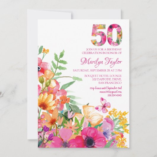 Invitation fleur 50 anniversaire invitation carte  (Devant)