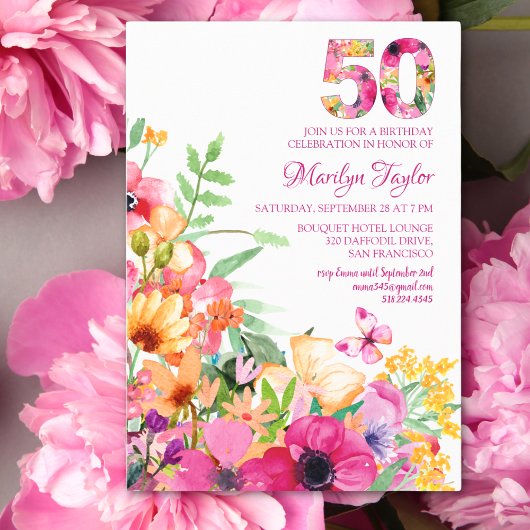 Invitation fleur 50 anniversaire invitation carte 