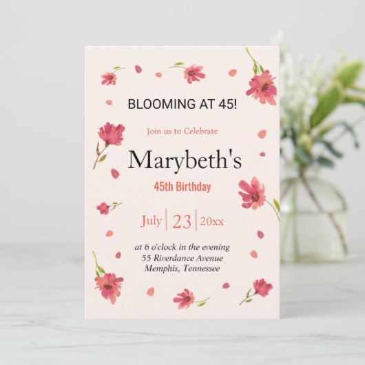 Invitation Fleur à 45 - Anniversaire Floral (Debout devant)