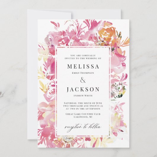 Invitation Fleur Abstraite blanche, rose et blush (Devant)