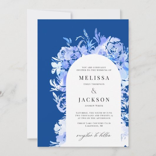Invitation Fleur Abstraite BlueWatercolor (Devant)