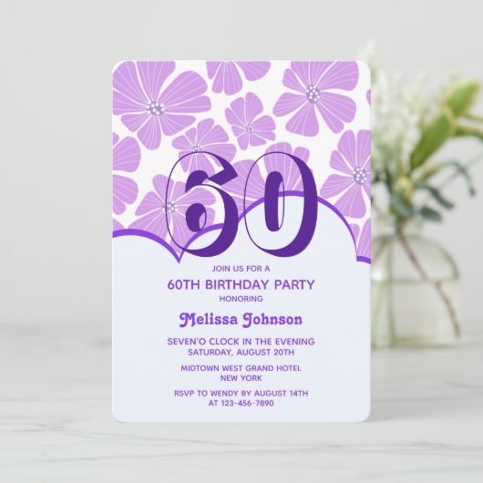 Invitation Fleur Abstraite de Chamomille violette rétro (Debout devant)