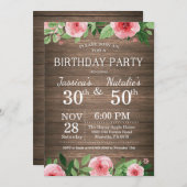 Invitation Fleur adulte Rustique fête d'anniversaire conjoint (Devant / Derrière)