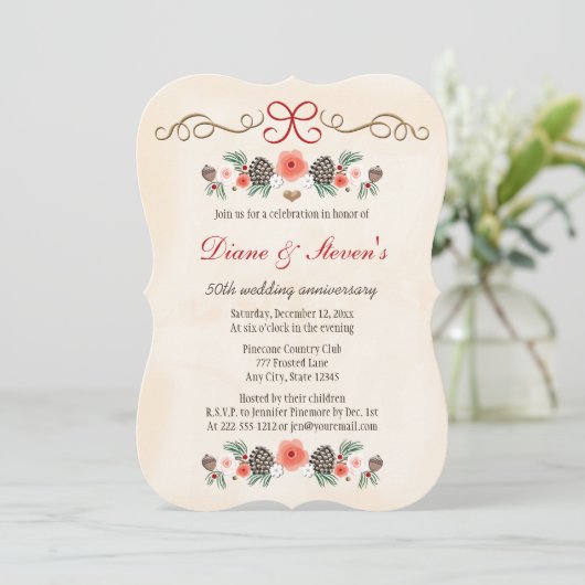 INVITATION FLEUR ANCIENNE COONE DE PIN NOËL ANNIVERSAIRE (Debout devant)