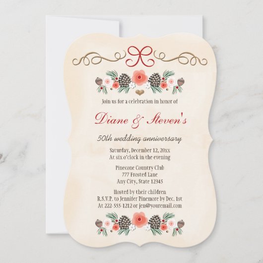 INVITATION FLEUR ANCIENNE POUR ANNIVERSAIRE DE NOËL AUX POMME (Devant)