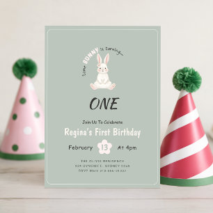 Invitation Fleur animal mignon lapin 1er anniversaire