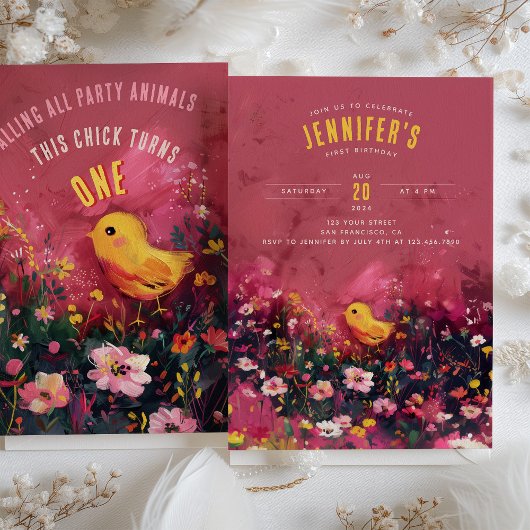 Invitation Fleur Anniversaire Basse - Adorable Chick Premier