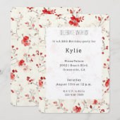 Invitation Fleur Anniversaire Rouge Crème (Devant / Derrière)