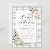 Invitation Fleur aquarelle| Baby shower Pastel Plaid (Devant)