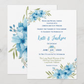 Invitation Fleur aquarelle bleue (Devant / Derrière)