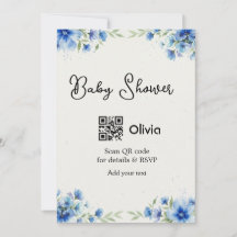 Fleur aquarelle bleue bébé shower scan QR RSVP pa