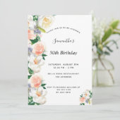 Invitation Fleur aquarelle de fête d'anniversaire corail blan (Debout devant)