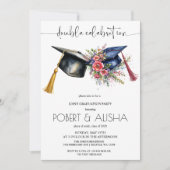 Invitation Fleur aquarelle Double Graduation (Devant)