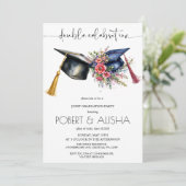 Invitation Fleur aquarelle Double Graduation (Debout devant)