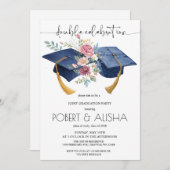Invitation Fleur aquarelle Double Graduation (Devant / Derrière)