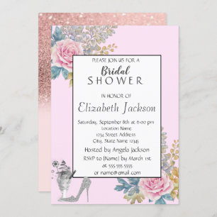Invitation Fleur aquarelle, Parties scintillant haute talons