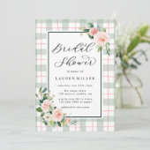 Invitation Fleur aquarelle | Pastel Plaid Fête des mariées (Debout devant)